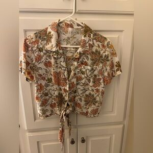 Mango floral linen blend top